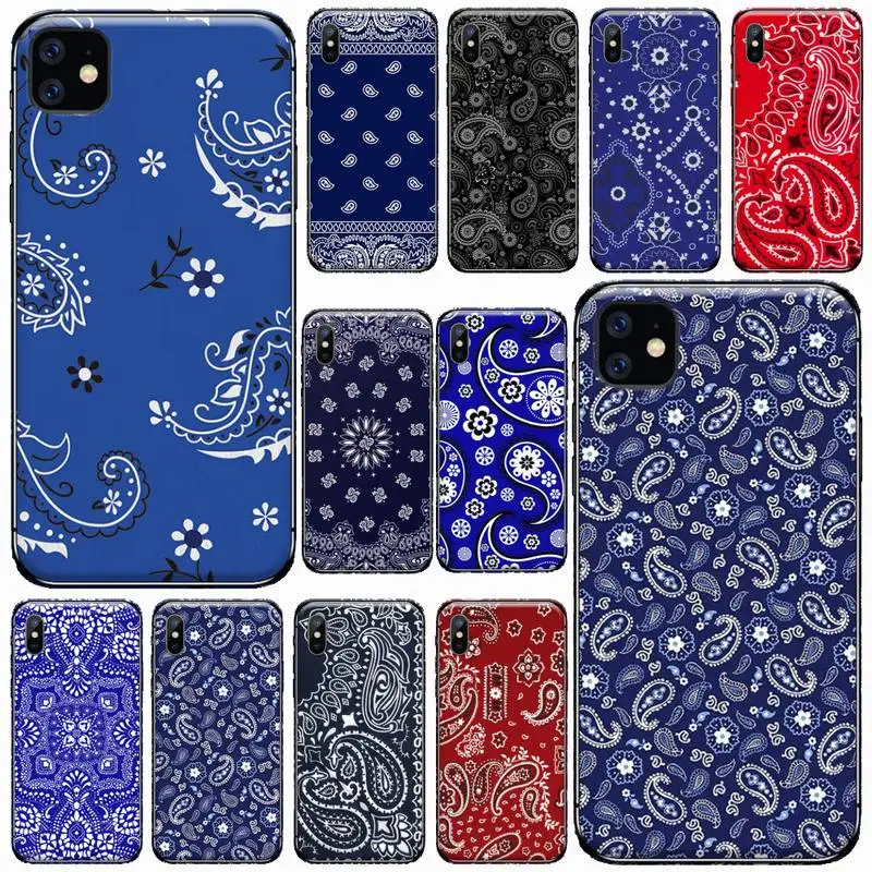 

Royal Blue Bandana pattern Phone Case for iPhone 11 12 pro XS MAX 8 7 6 6S Plus X 5S SE 2020 XR Soft silicone