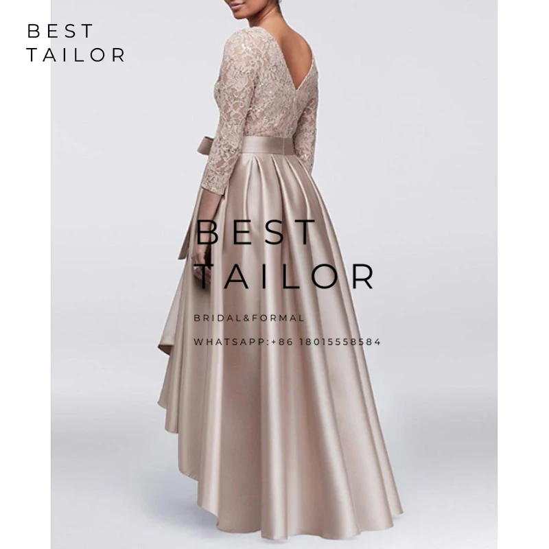 Высокая Низкая платья для матери невесты бисером кружевное асимметричное пояса