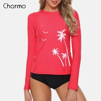 charmo women long sleeve rashguard shirt swimsuit shirts upf50 coconut tree swimwear uv protection rash guard top surfing shirt