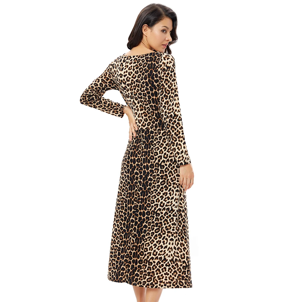 YTL Women 2020 Fashion Winter Long Sleeve Leopard Dress Vintage Sexy Twist V Neck Bodycon Christmas Party Dresses H158 | Женская одежда