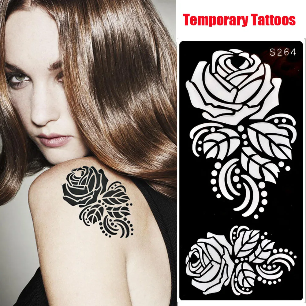 1 шт. популярные черные белые цветы татуировки наклейки временные для рисования