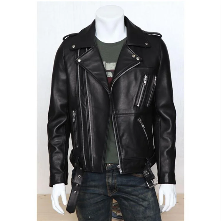 

Lapel Autumn 2019 men's leather multi jacket zipper design PU leather jacket autumn