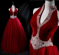 2020 luxury wine red v neck prom dresses vestido de noiva ball gown pearls crystal corset open back long evening party dress