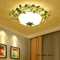 korean pastoral green flower ceiling lamp living room restaurant bedroom creative garden led flower iron art ceiling lamp