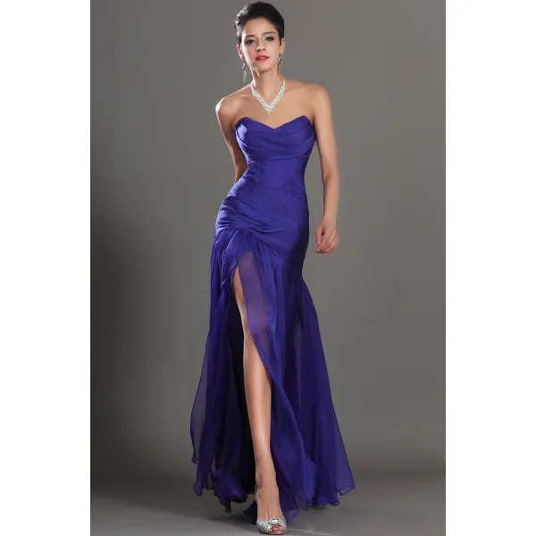 

2019 new Vestido De Festa Curto Front Silt Sweetheart Chiffon Royal Blue Prom Ankle length Formal Gowns bridesmaid dresses