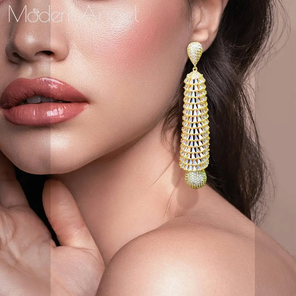 

ModemAngel luxury water drop Shape Full Mirco Paved Cubic Zirconia Wedding Earring Fashion Jewelry