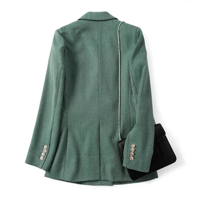Coat Женское пальто Ранняя осень Зеленый Клетчатый костюм куртка+ брюки костюм - Цвет: Coat