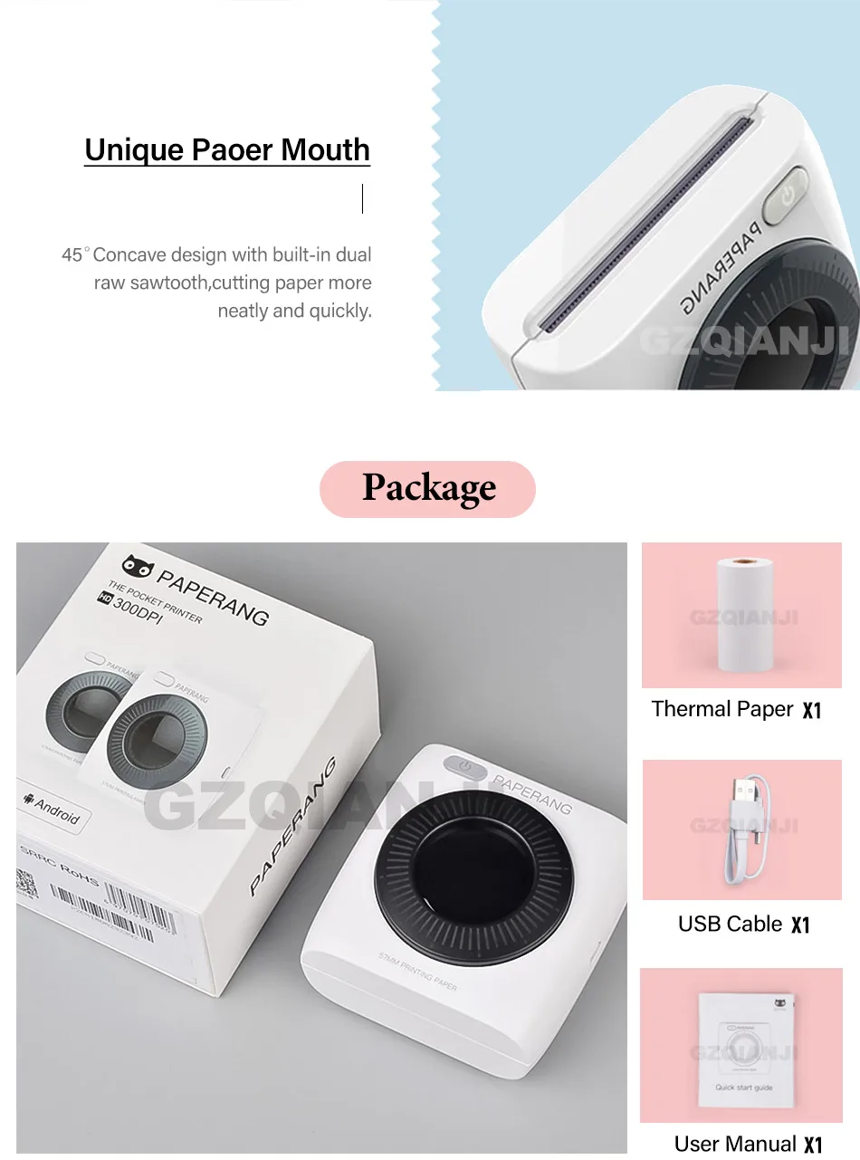 PAPERANG P2 карманный мини 58 мм портативный Bluetooth принтер Телефон фото беспроводное подключение HD термопринтер этикеток 1000 мАч батарея