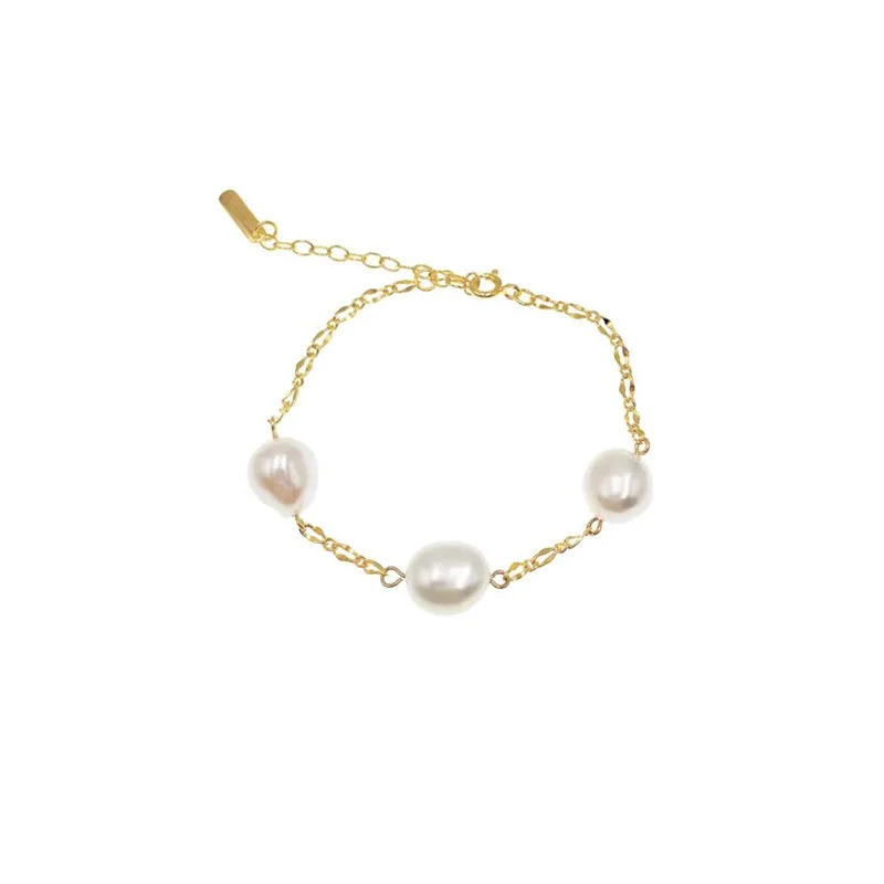 

Leouerry 925 Sterling Silver Natural Freshwater Pearls Bracelets for Women Simple Stylish Floating Pearls Chains Silver Bracelet