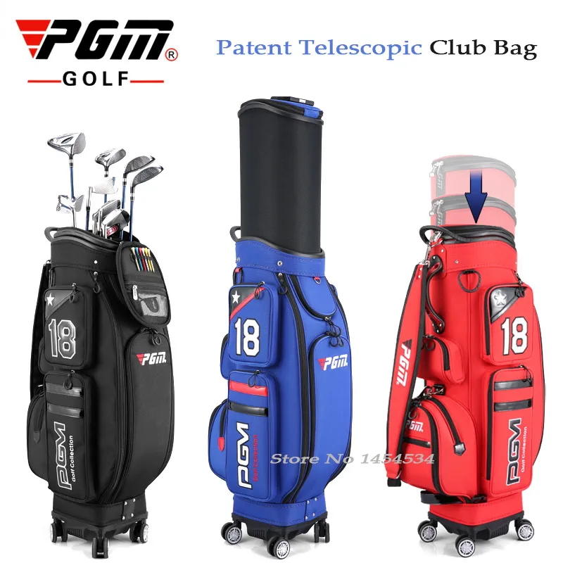 Send Bag! PGM Golf Retractable Standard Package Man Aviation Club Bag Four-Wheel Flat Push Bag Male Waterproof High Capacity