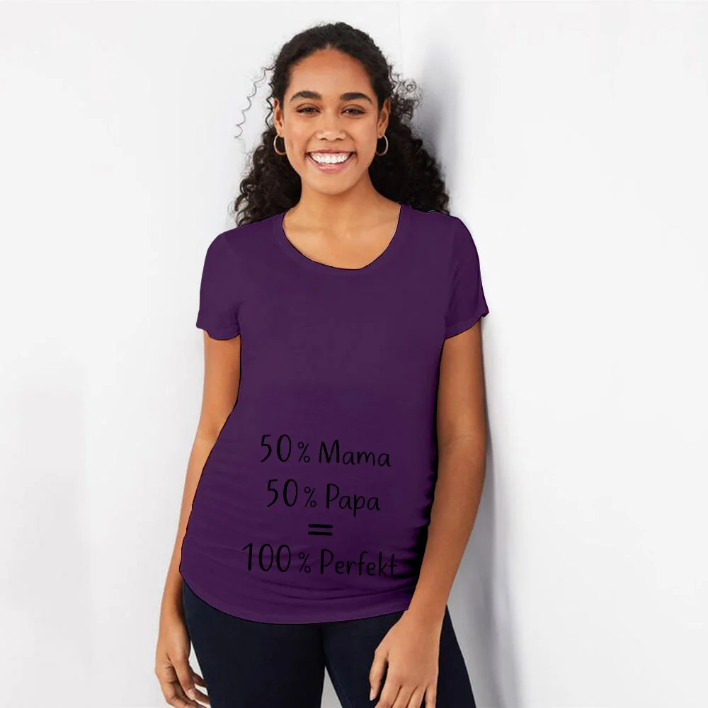 50% Mama+ 50% Papa = Perfekt Женские топы для беременных с коротким рукавом и буквенным принтом, футболки для беременных, забавная одежда - Цвет: P306-YSTPP-