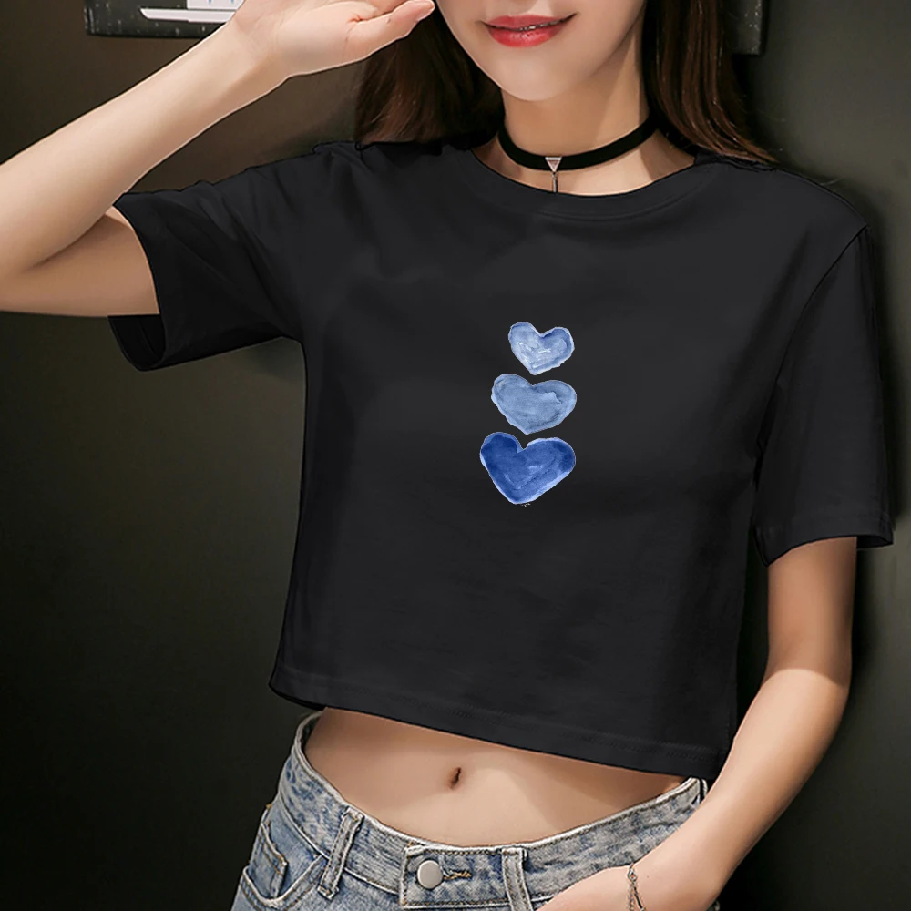 

Summer Harajuku Kawaii Love Print Cotton Crop Tops Women Fashion Casual O Neck T Shirt Slim Short Sleeve T-shirt Streetwear