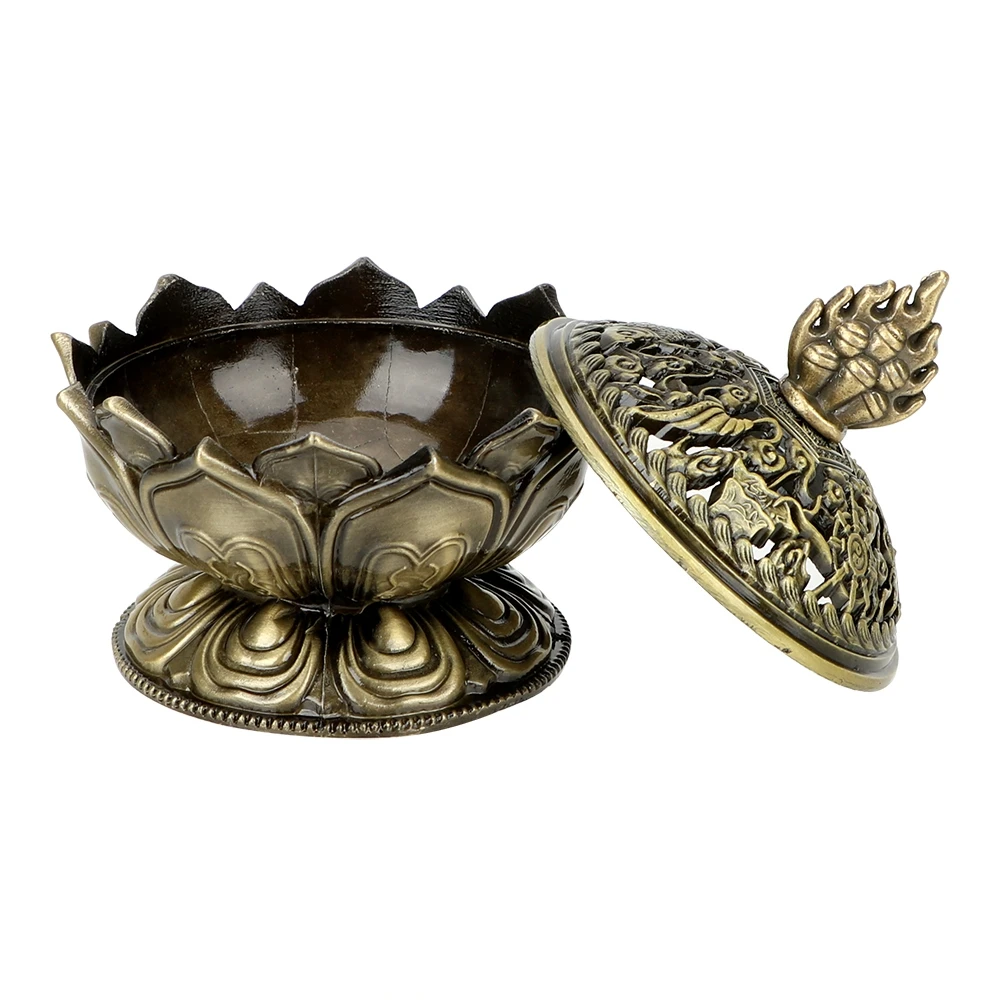 Chinese Incense Burner Box Holder Lotus Flower Sandalwood Censer Bowl Metal Craft Office Home Decoration | Дом и сад