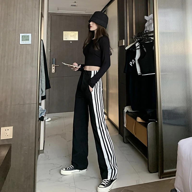 

JCHB 2021 Women's Pants Trousers Wide Leg Pants for Women Korean Style High Waist Ladies Pants Baggy Loose Black Pantalon Femme