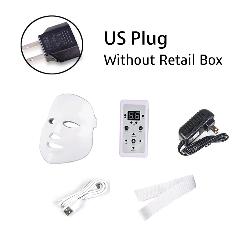 US Plug Светодиодный косметическая маска для лица фотон 7 видов цветов свет уход за кожей омоложение удаление морщин, акне уход за кожей лица Красота спа-салон инструмент - Цвет: US Plug