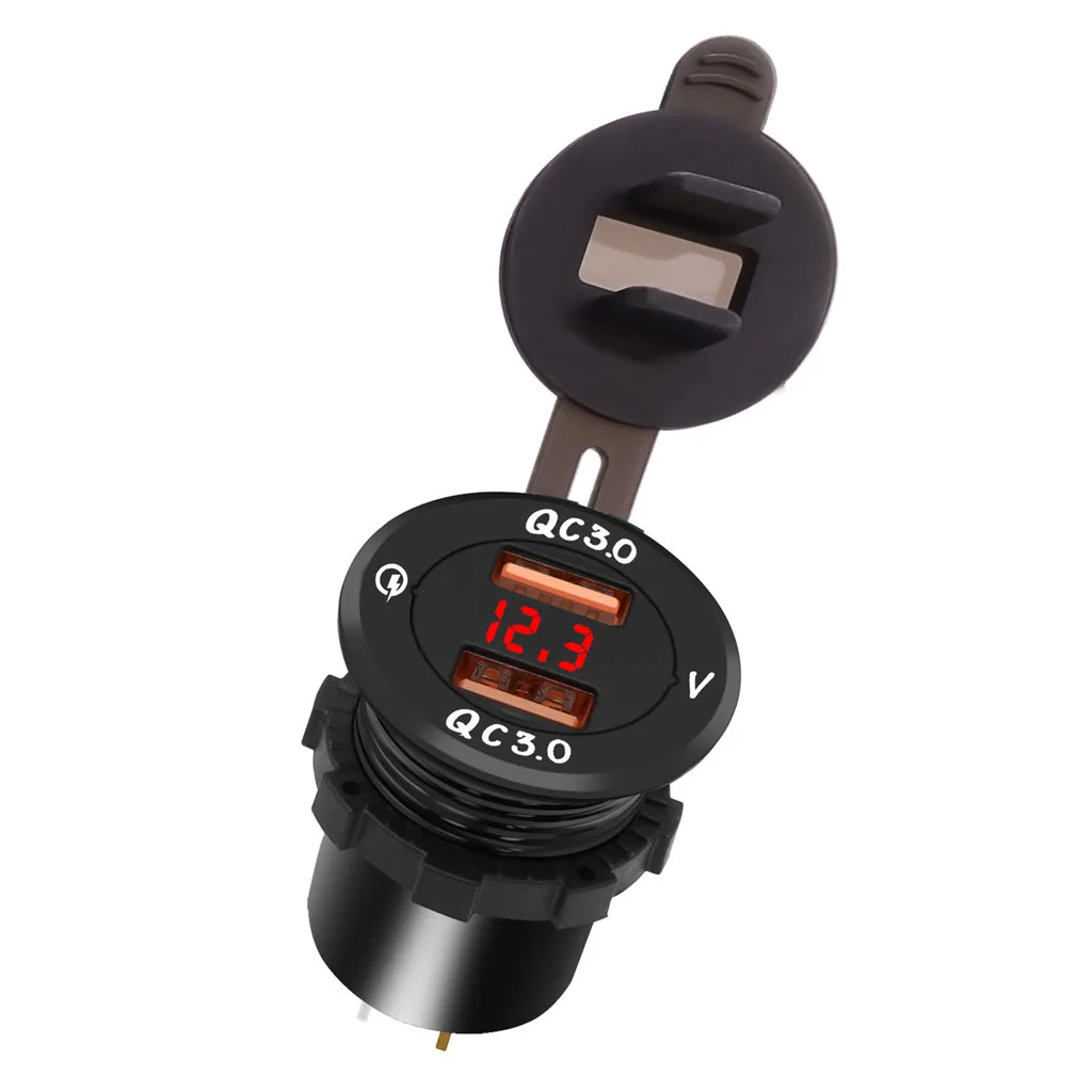 QC 3.0 30W Dual USB Car Charger Cup Charging Voltage Current Display 6-30V Phone GPS DVR Charge For motorcycles SUV boats cars |
