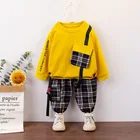 Детский комплект одежды От 0 до 4 лет, весна-осень 2021, Новая повседневная модная клетчатая футболка с буквами для маленьких мальчиков + штаны, комплекты одежды для малышей