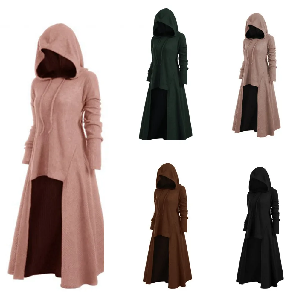 Fashion Gothic Clothing Women Tops Women's Steampunk Coat Hooded Long Victorian Trench Coat
