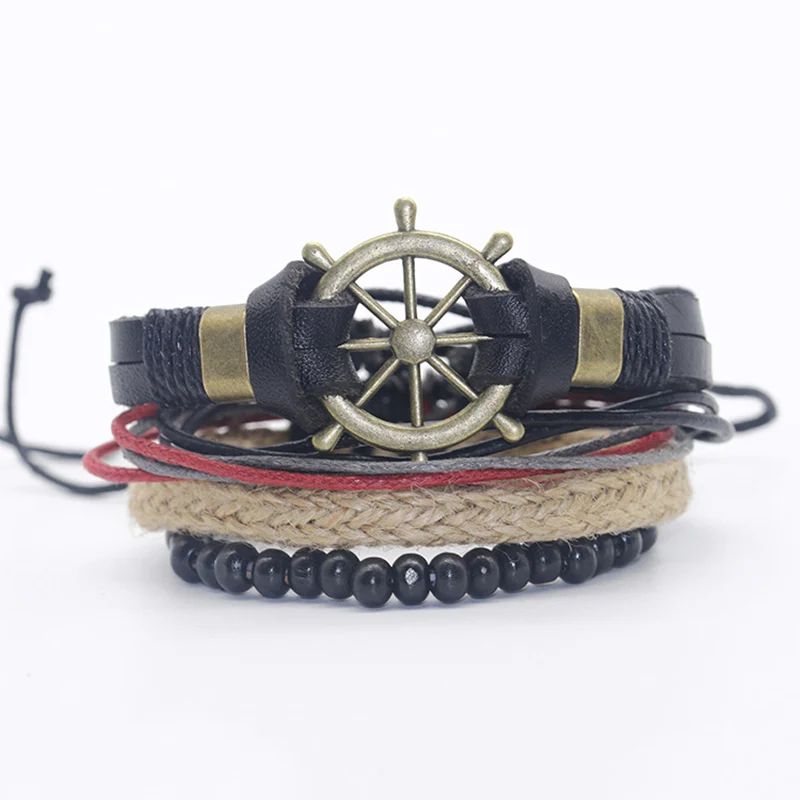 

Vintage Multilayer Leather Bracelet for Men 2021 Handmade Wristband Bracelet Punk Rope Jewelry Wrap Bracelets & Bangles