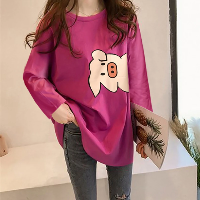 

European Goods Large Long-Sleeved T-shirt Autumn Korean Style Loose plus Size Women's Clothing Mid-Length Fat Girl