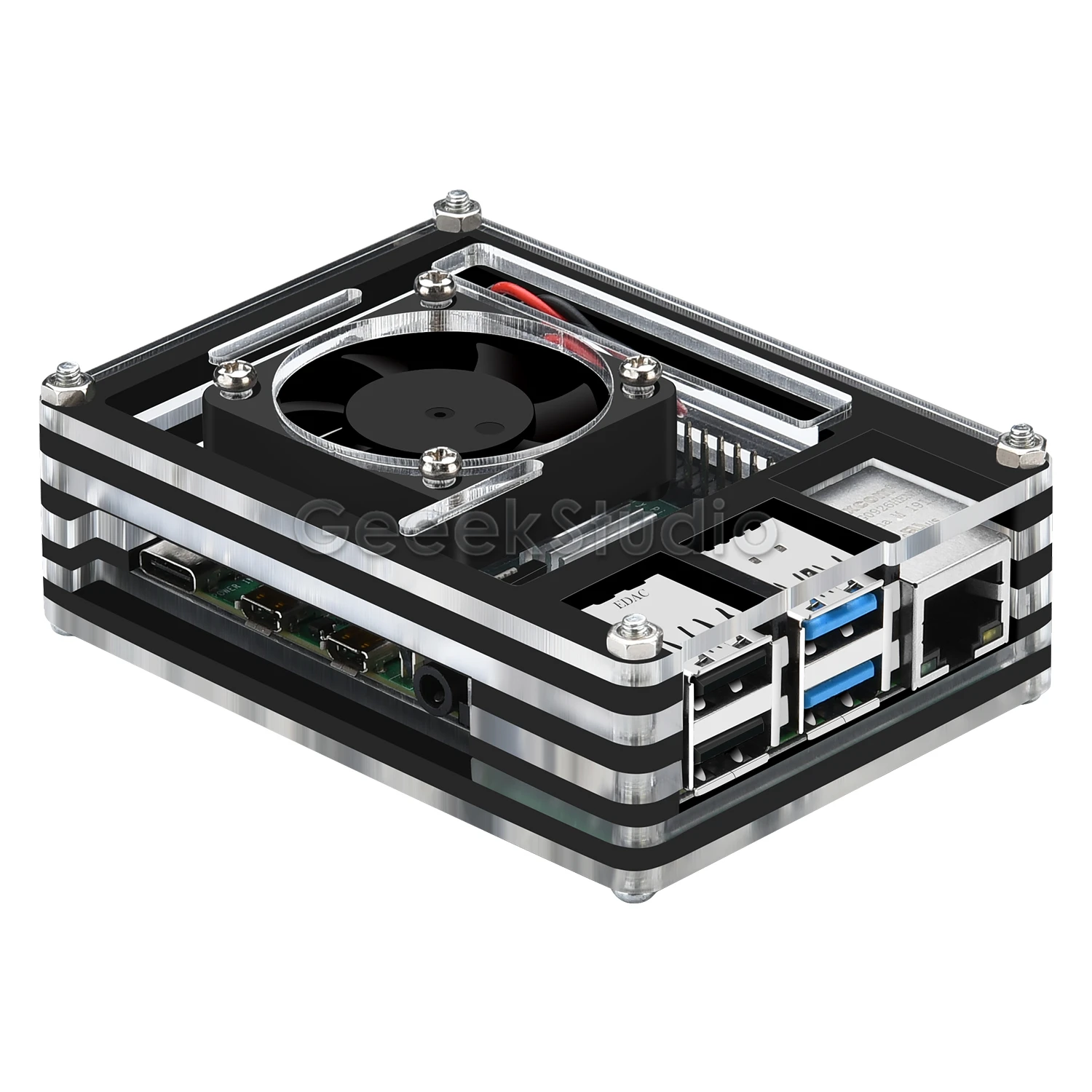 Акриловый прозрачный/прозрачный и черный чехол для Raspberry Pi 4 Model B с большим