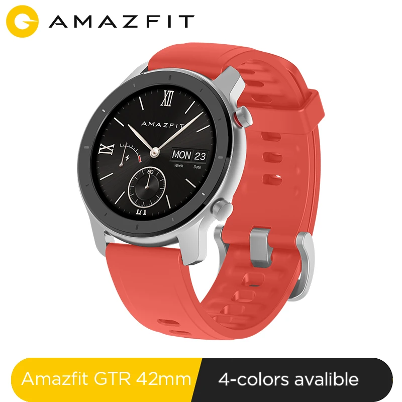Coral Red Глобальная версия, Новые смарт-часы Amazfit GTR 42 мм, 5ATM, умные часы, 12 дней, батарея, управление музыкой, для Xiaomi, Android, IOS - Цвет: Coral Red