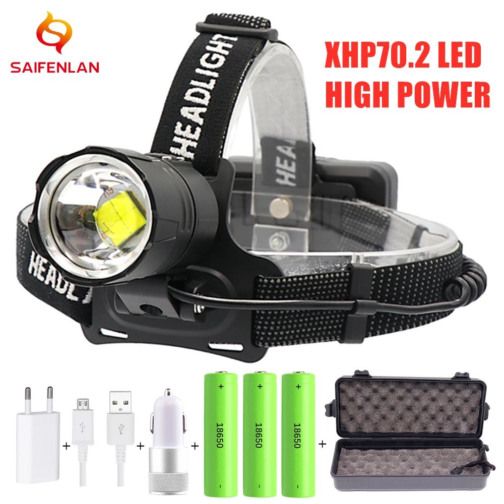 XHP70.2 USB Перезаряжаемый светодиодный налобный фонарь самый мощный для рыбалки