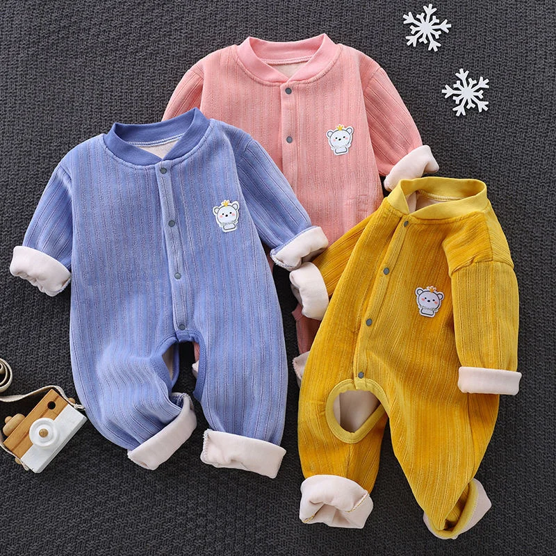 

Детские весенне-осенние милые однотонные комбинезоны для новорожденных мальчиков и девочек, новый утепленный теплый комбинезон для мальчи...