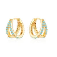 original brand hip hop wholesale jewelry gold plated sterling silver 925 zirconia turquoise color huggie earring