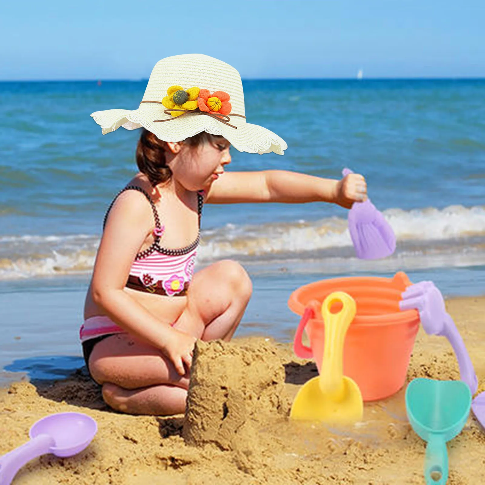 

Toddler Kids Baby Girl Floral Breathable Hat Kids Strawhat Bucket Hat Cap Sunhat Sunhat and Bag Sun Cute Hat Outdoor Sports Caps
