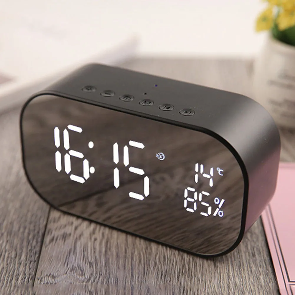 

Bluetooth Led Dual Speaker Alarm Clock Wireless Metal Decoration Bedside Mirror Surface Desktop Music Player