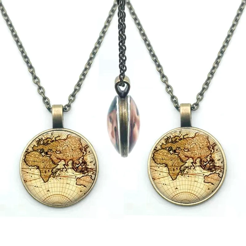 Ожерелье с двойным стеклянным шариком ожерелье изображением планеты Земля
