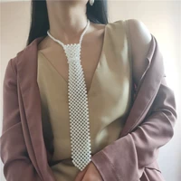 handmade woven pearl necktie necklace retro hollow out false collar necklace fashion trend accessories for women new necklace