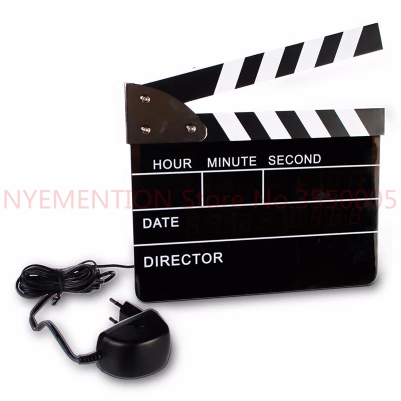 Цифровые часы Clapperboard светодиодный Будильник рабочий стол шиферный