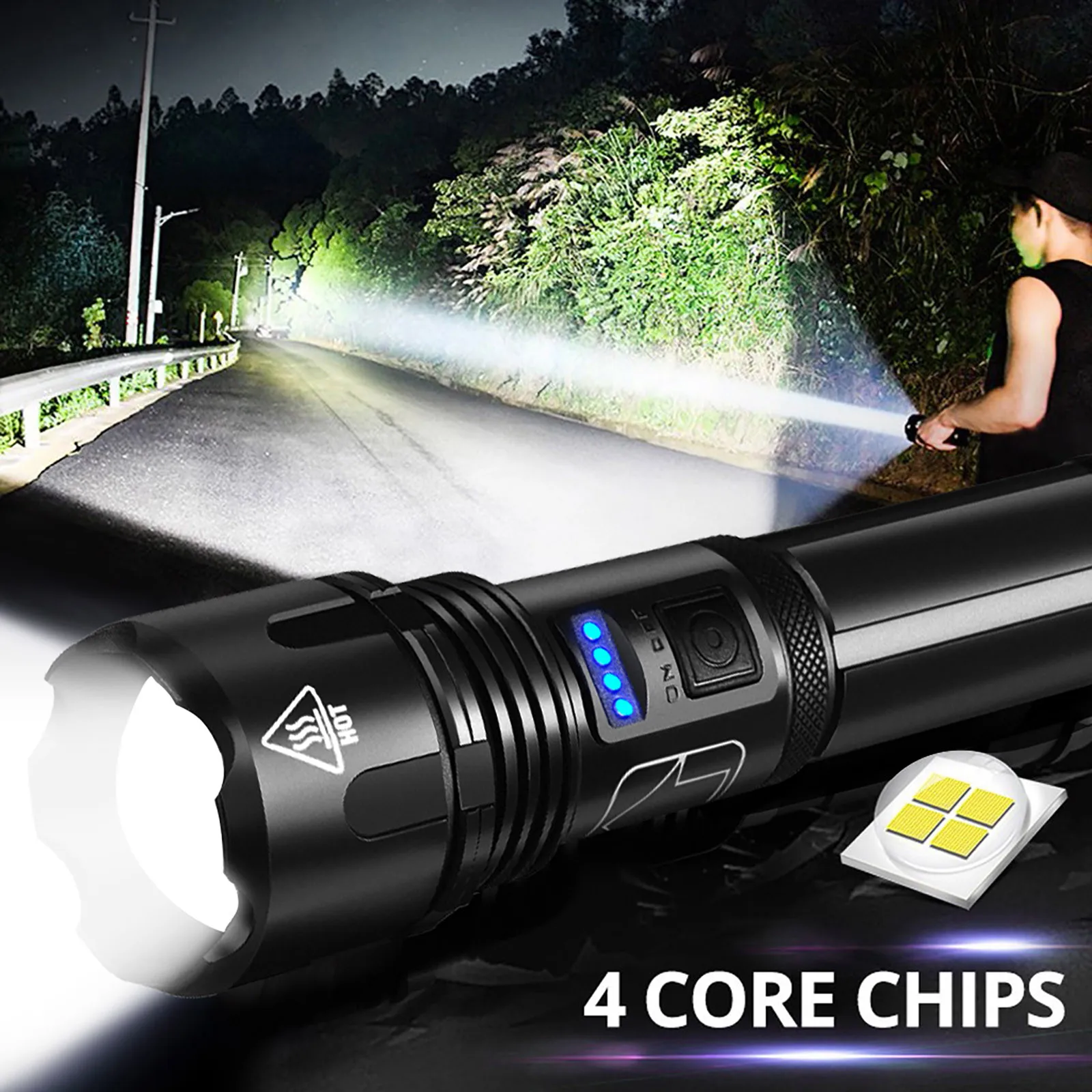 Самый мощный светодиодный фонарик 40 # XHP70.2 заряжаемый от USB тактический 18650 26650