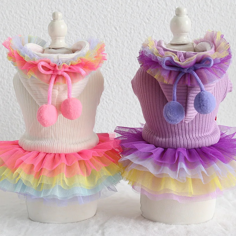 Радужное кружевное хлопковое платье для собак одежда домашних питомцев зимняя