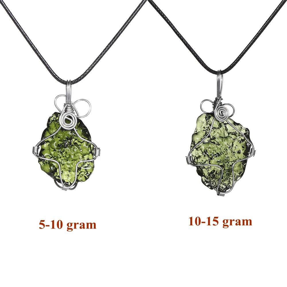 

Wire Wrap Natural Moldavite Necklace Raw Moldavite Green Stone Czech Irregular Handmade Crushed Green Crystal Stone Necklace