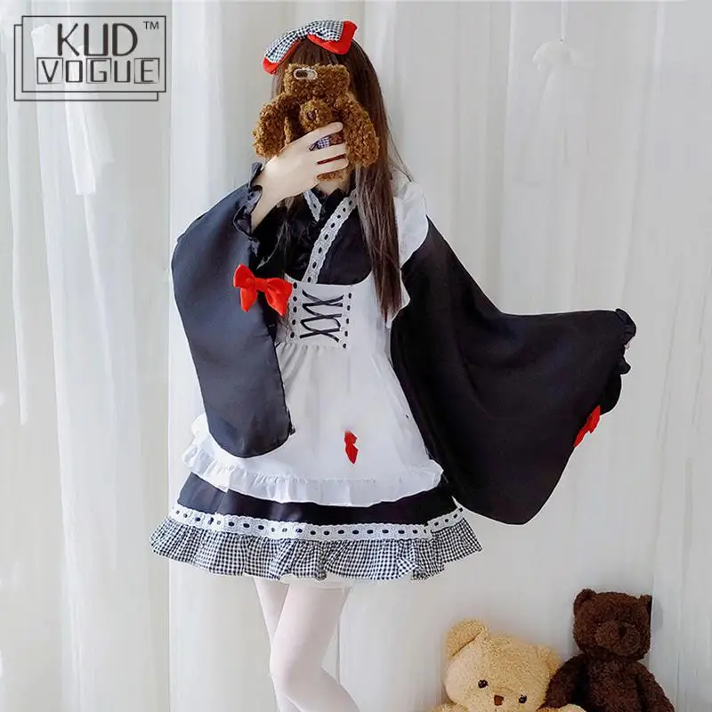 Кимоно, японское платье лолиты для девочек, Kawaii, аниме, вечерние платья горничной, Милая женская одежда, костюм ведьмы, костюм для косплея