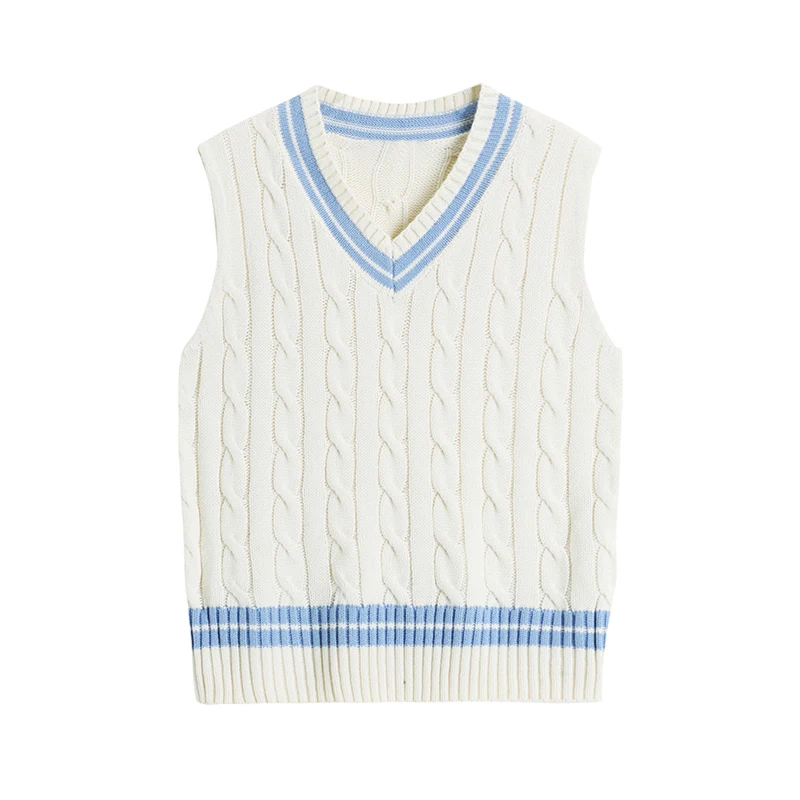 

Preppy Style Two Piece Blouse Women Cotton Long Sleeve Shirts Casual Blue Ladies Tops + Knitted Sweater Vest Female Autumn