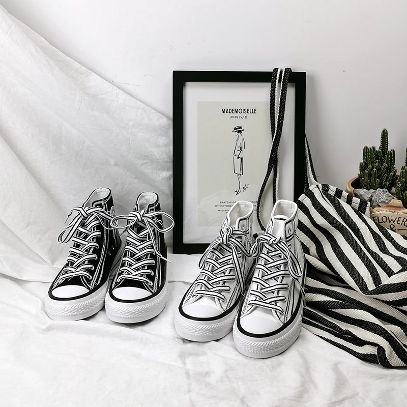 2019 модные высокие кроссовки парусиновая обувь женская повседневная белая