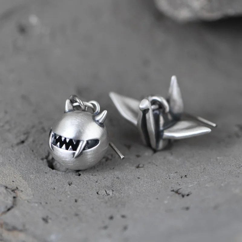 

S925 Silver Retro Literary Asymmetric AB Temperament Earrings