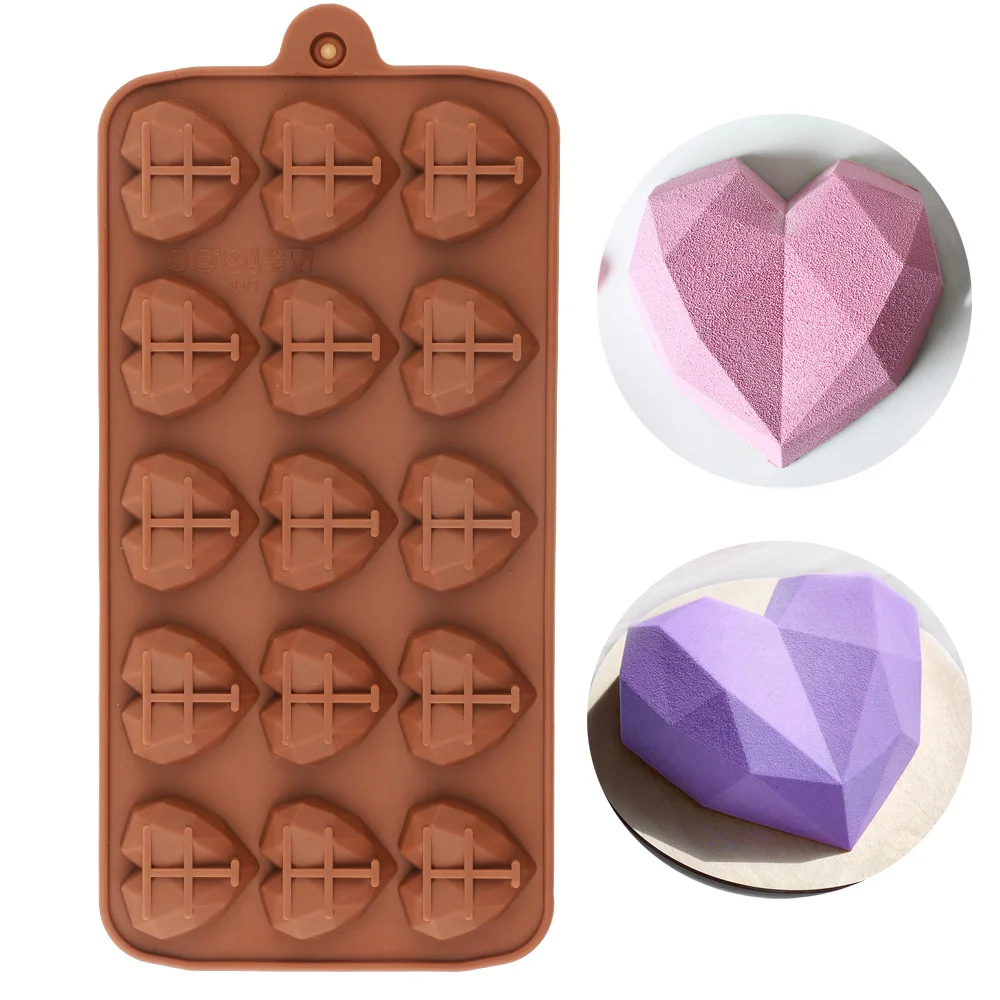 

2021 New Heart Chocolate Molds 15 CavityDiamond love Shape Silicone Wedding Candy Baking Molds Cupcake Decorations Cake Mold 3D