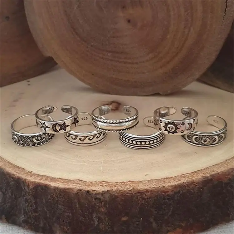 

For Women Y2k Street Opening Feet Ring Jewelry Hollow Adjustable Star Moon Sun Flower Carving Circle Silver Color Foot Rings
