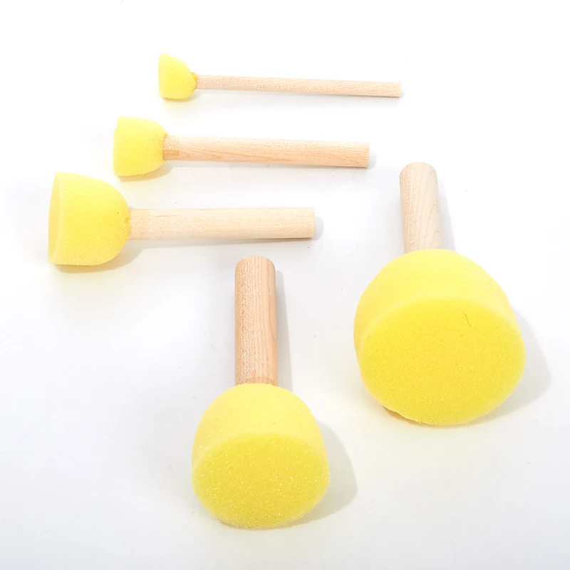 

5pcs/set Kid Sponge Paint Brush Wooden Handle Painting Graffiti Toy Diy Art