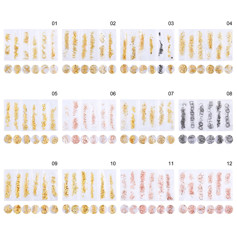 MAD DOLL 1 Bag DIY Nails Studs Hollow Rose Gold Silver Metal 3D Nail Decoration Mixed Size Rivet Manicuring Art Accessories | Красота и
