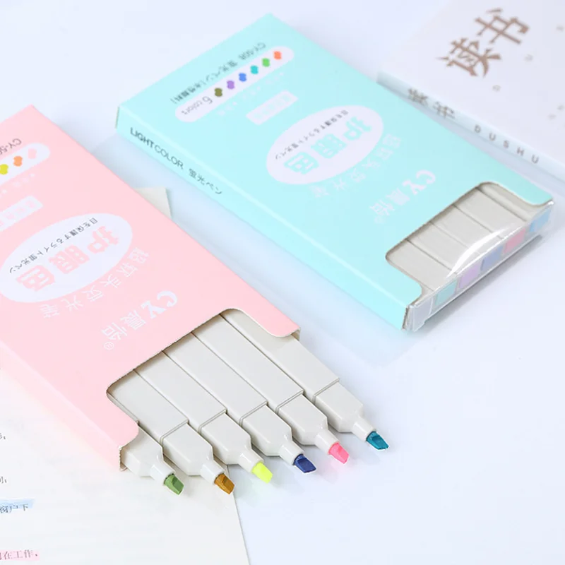 

6 Colors Highlighters Markers Eye Protection Morandi Colorful Pastel Single Text Focus Marker Pens Office For School Supplies