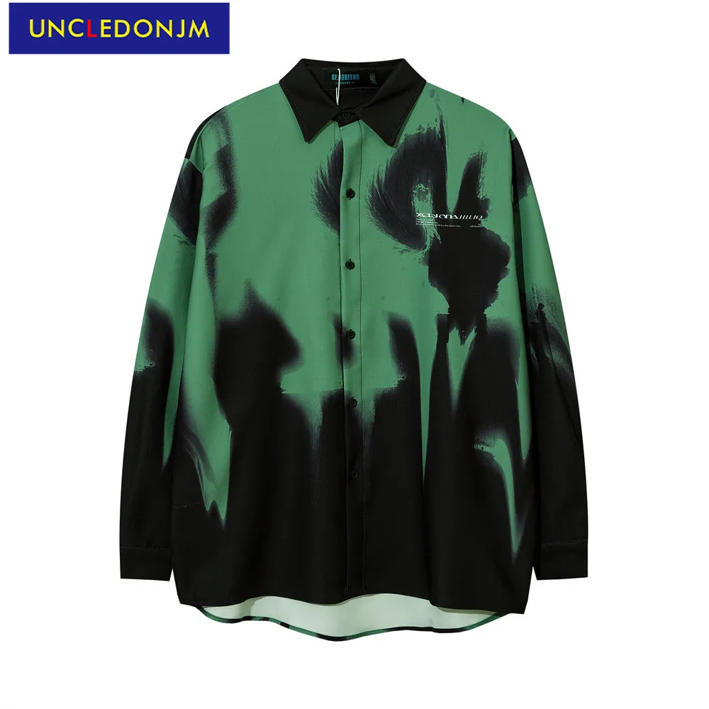 

UNCLEDONJM tie dye men shirts boyfriend style Harajuku oversized shirt long sleeve shirt for mens long sleeve print shirt 21007