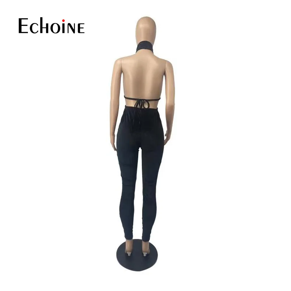 

Echoine 2021 Women Velvet Bodycon Jumpsuit Sexy Backless Bandage Club Outfits Vacation Outfits One Piece Party Rompers overalls