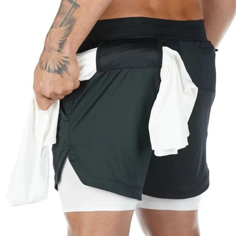 

New 2 In 1 Fitness Shorts Men Summer Gasp Mesh Camouflage Shorts Man Sportwear Short Pants Mens Compression Shorts