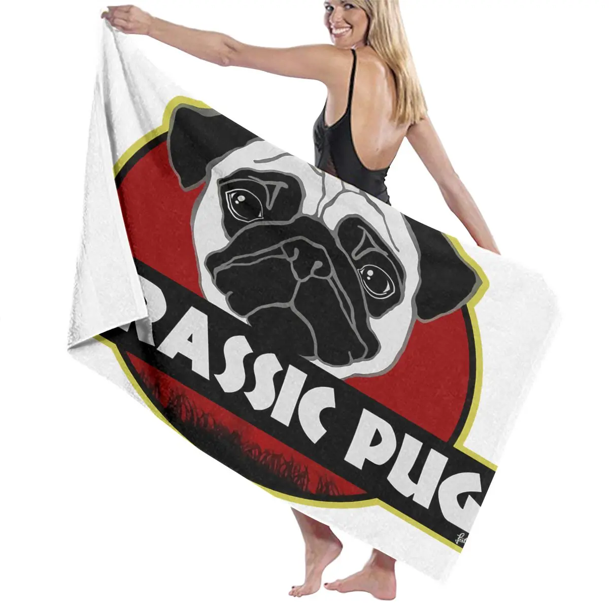 Пляжное полотенце с изображением мопса Юрского периода культа динозавра банное